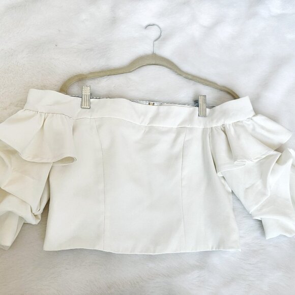Akira Off Shoulder Cream Ruffled-Sleeved Cropped Women's Top Size Small - Picture 1 of 6